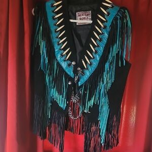 Black and Teal Fringe Vest